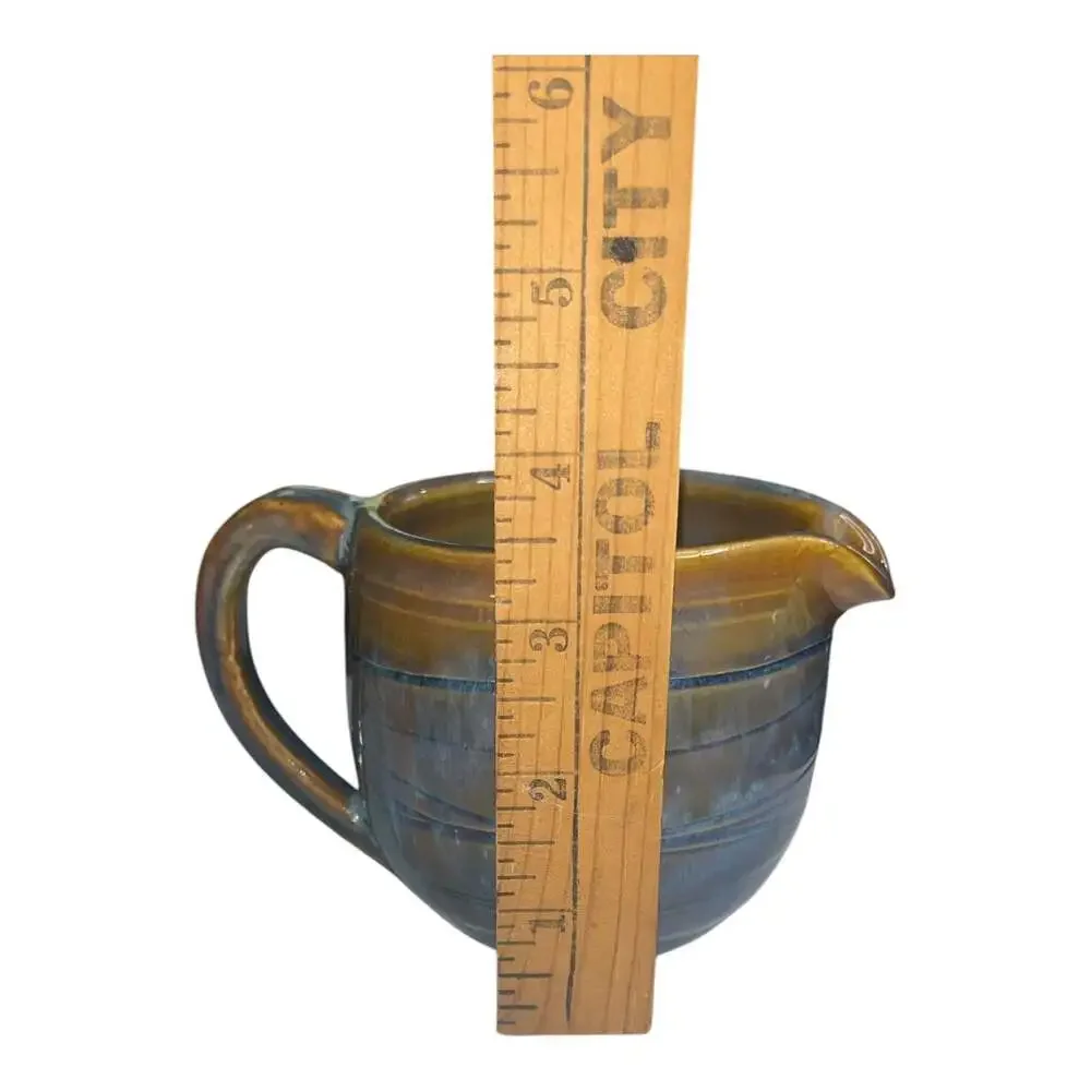 Vintage Handcrafted Studio Pottery Blue and Brown Glazed Creamer Pitcher Jug